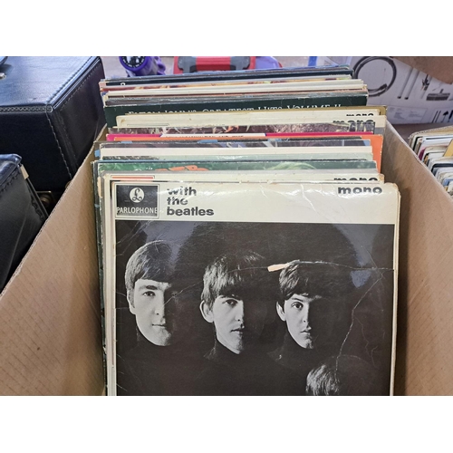 780 - Two record cases and one box containing The Beatles, The Who, David Bowie, Madness, The Police, Roxy... 