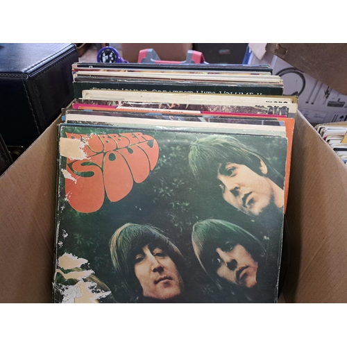 780 - Two record cases and one box containing The Beatles, The Who, David Bowie, Madness, The Police, Roxy... 