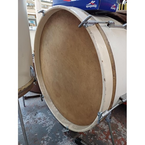 800 - A vintage drum kit comprising Premier snare with flush base stand, Olympic bass drum with Premier pe... 