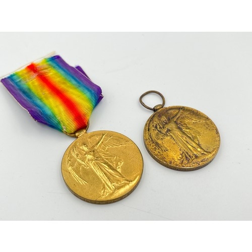 2044 - Two WWI 1914-1919 Victory medals, one presented to SE-19266 CPL. F. Scraggs. A. V. C. and one CPL. A... 