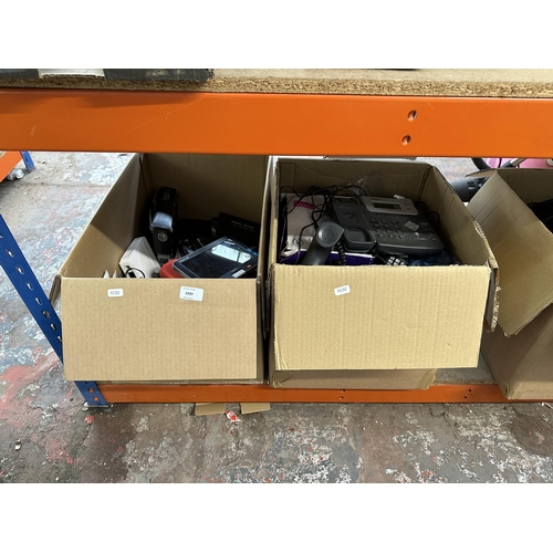 727 - Two boxes, one containing mixed electrical items and one containing landline telephones