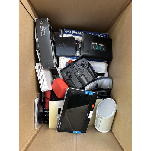 727 - Two boxes, one containing mixed electrical items and one containing landline telephones