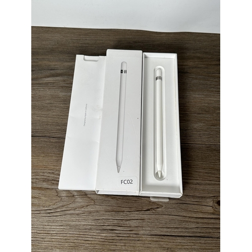 750 - Four Apple items to include Apple Pencil 1st generation,  three iPads, two A1893 and one A1822