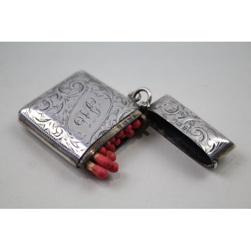 2256 - An Edwardian Joseph Gloster Ltd. hallmarked Birmingham sterling silver engraved vesta case, dated 19... 