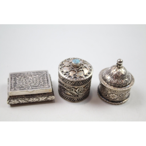 2265 - Three silver trinket boxes, one .800 and two .925 - approx. gross weight 82.8g