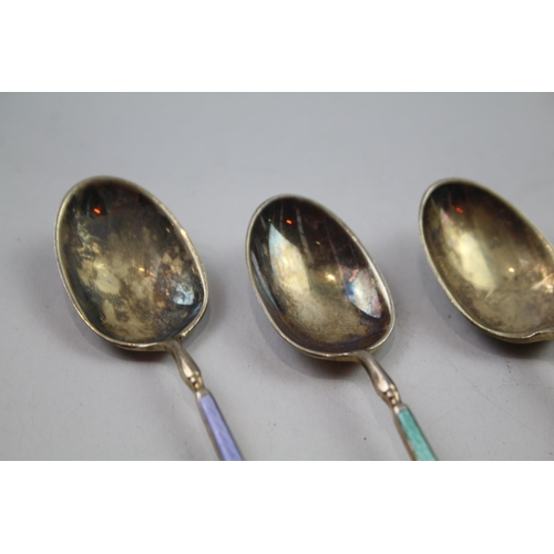 2267 - Five Barker Brothers Silver Ltd. hallmarked Birmingham sterling silver and guilloche enamel teaspoon... 