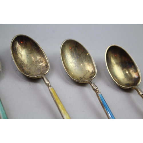 2267 - Five Barker Brothers Silver Ltd. hallmarked Birmingham sterling silver and guilloche enamel teaspoon... 