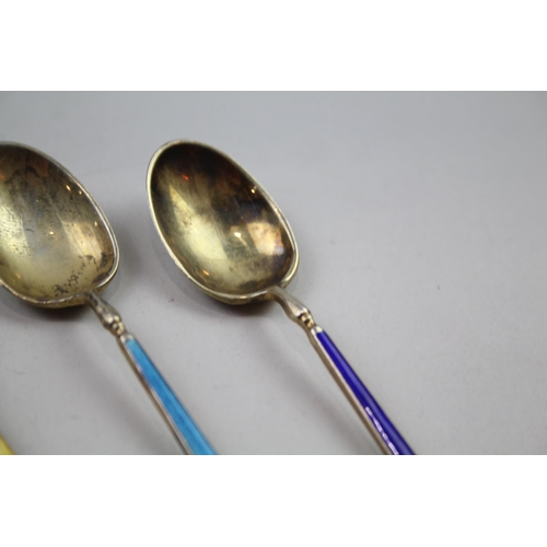 2267 - Five Barker Brothers Silver Ltd. hallmarked Birmingham sterling silver and guilloche enamel teaspoon... 