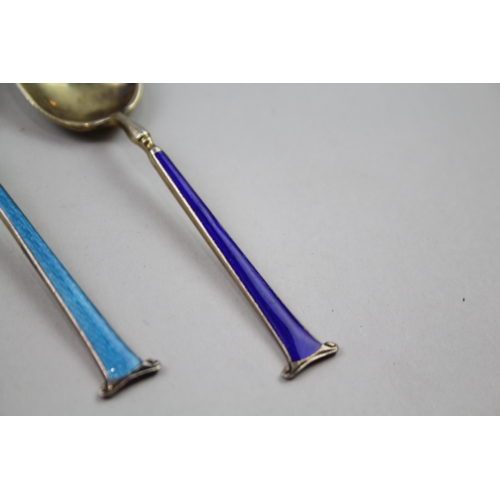 2267 - Five Barker Brothers Silver Ltd. hallmarked Birmingham sterling silver and guilloche enamel teaspoon... 