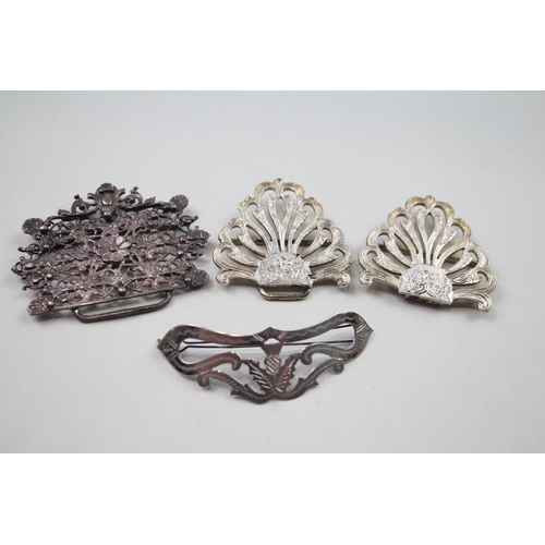 2269 - Four hallmarked sterling silver items, one belt buckle, one half belt buckle and one hair clip  - ap... 