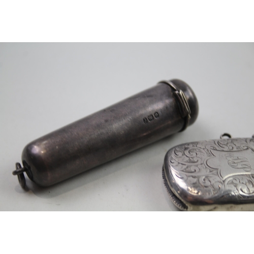 2276 - Three pieces of antique hallmarked sterling silver, two vesta cases and one cheroot case - approx. g... 