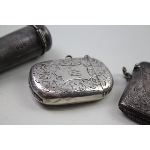 2276 - Three pieces of antique hallmarked sterling silver, two vesta cases and one cheroot case - approx. g... 