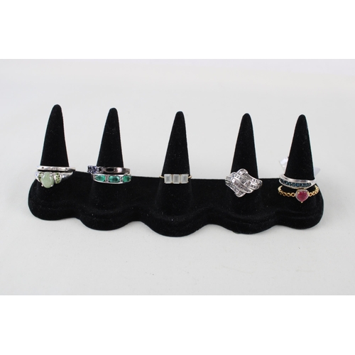 2289 - Eight silver gemstone set rings - approx. gross weight 23g