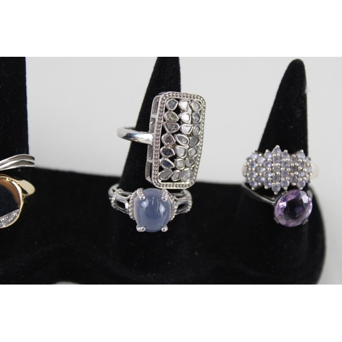 2290 - Eight silver gemstone set rings - approx. gross weight 36g