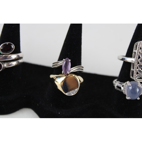 2290 - Eight silver gemstone set rings - approx. gross weight 36g