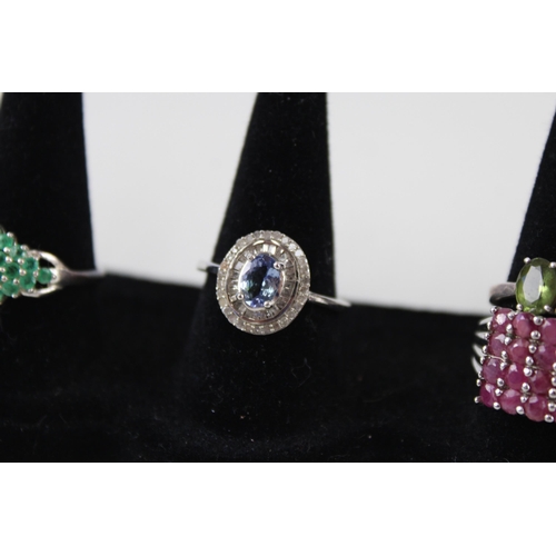 2292 - Six silver gemstone set rings - approx. gross weight 23g