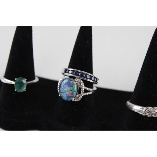 2297 - Eight silver gemstone set rings - approx. gross weight 22g