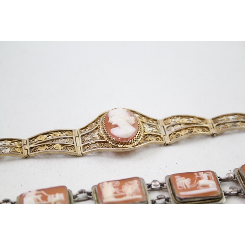 2309 - Two silver shell cameo bracelets - approx. gross weight 32g