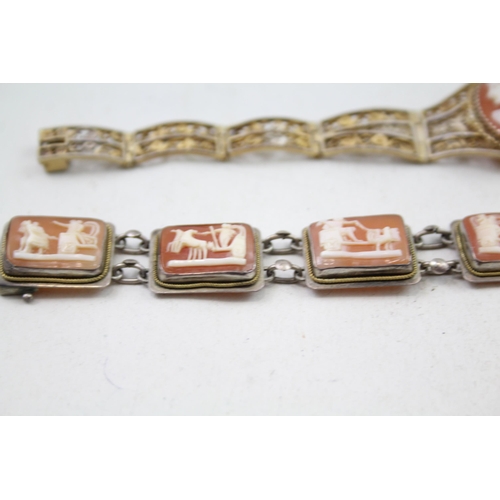 2309 - Two silver shell cameo bracelets - approx. gross weight 32g