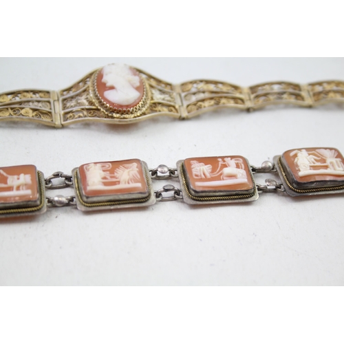 2309 - Two silver shell cameo bracelets - approx. gross weight 32g