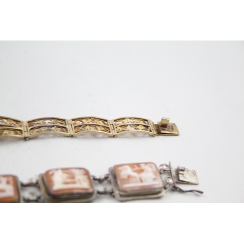 2309 - Two silver shell cameo bracelets - approx. gross weight 32g