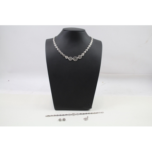 2318 - A .925 silver necklace, bracelet, pendant and earrings set - approx. gross weight 33g