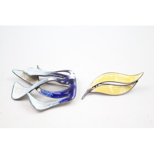 2325 - Two .925 silver and enamel brooches - approx. gross weight 28g