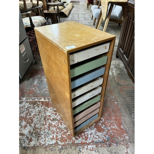 46 - A mid 20th century painted beech and plywood index filing cabinet - approx. 68cm high x 27cm wide x ... 