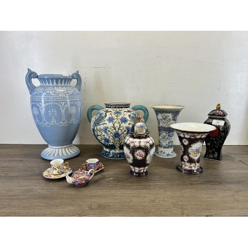 360 - Eleven pieces of Past Times ceramics to include jar and cover, twin handled vase etc. - largest appr... 