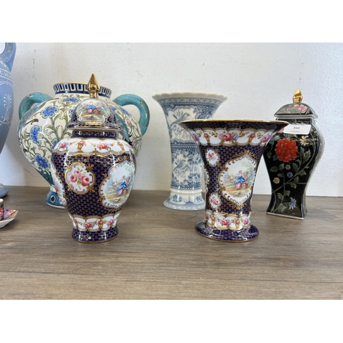 360 - Eleven pieces of Past Times ceramics to include jar and cover, twin handled vase etc. - largest appr... 