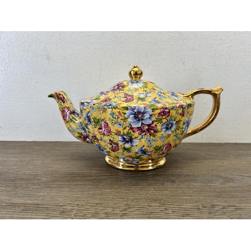 372 - Six James Sadler teapots to include Village Tea Rooms, Sophie Chintz, King Henry VIII, Big Ben etc.