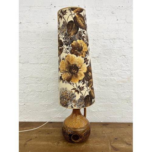 380 - A mid 20th century West German pottery handled table lamp and shade - approx. 122cm high