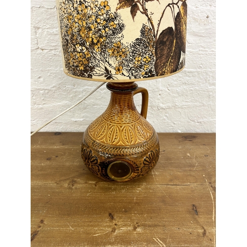 380 - A mid 20th century West German pottery handled table lamp and shade - approx. 122cm high