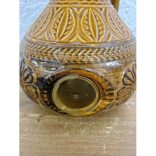 380 - A mid 20th century West German pottery handled table lamp and shade - approx. 122cm high