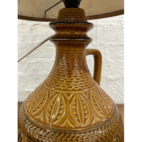 380 - A mid 20th century West German pottery handled table lamp and shade - approx. 122cm high