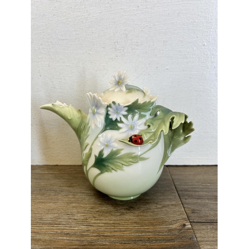 395 - Sixteen pieces of Franz porcelain to include FZ00117 Dragonfly teapot, FZ02278 Floral Bouquet teapot... 