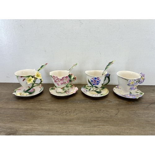 395 - Sixteen pieces of Franz porcelain to include FZ00117 Dragonfly teapot, FZ02278 Floral Bouquet teapot... 