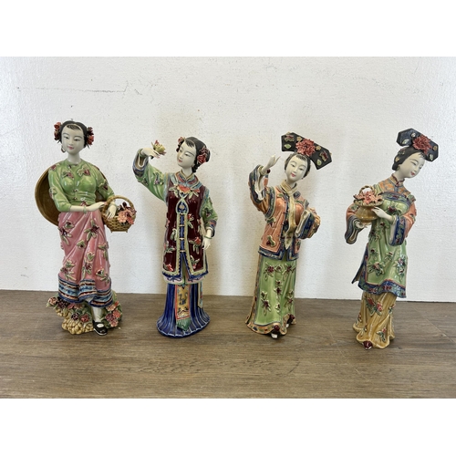 410 - Six Chinese Shiwan Wucai porcelain figurines - largest approx. 31cm high