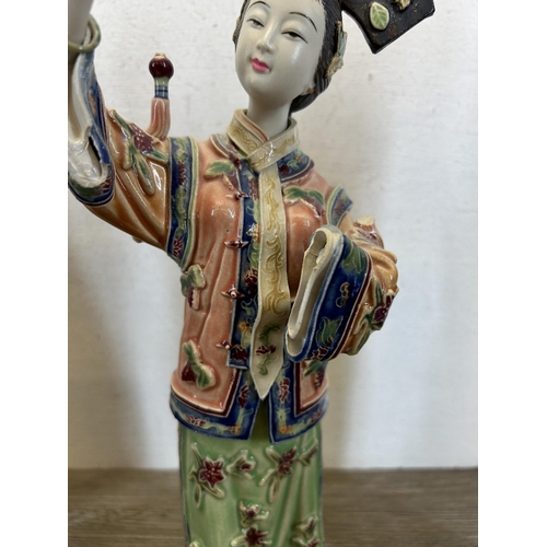 410 - Six Chinese Shiwan Wucai porcelain figurines - largest approx. 31cm high