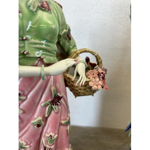 410 - Six Chinese Shiwan Wucai porcelain figurines - largest approx. 31cm high