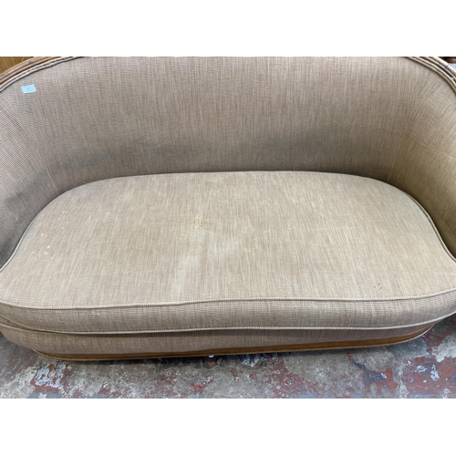 100 - A Regency style beech and fabric upholstered two seater sofa - approx. 85cm high x 167cm wide x 85cm... 