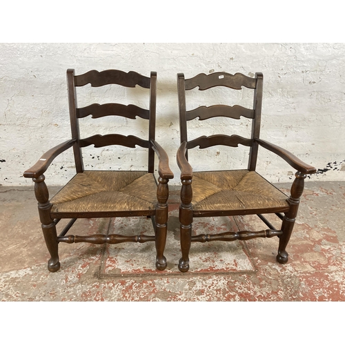 116 - Three elm and rush seated occasional chairs, one 19th century and two 19th century style ladderback