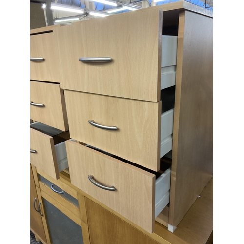 145 - A pair of modern beech effect bedside chests of drawers - approx. 67cm high x 40cm wide x 42cm deep