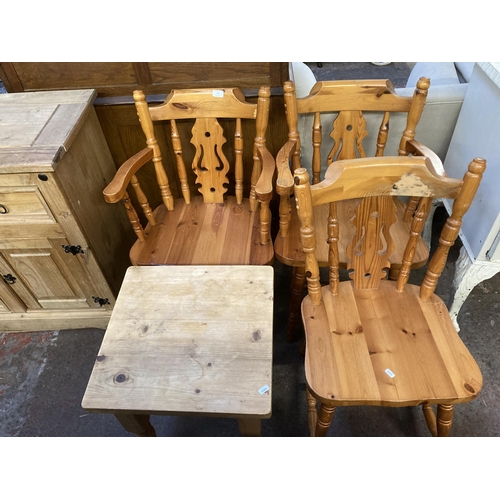153 - Four pieces of pine furniture, one side tbale and three chairs