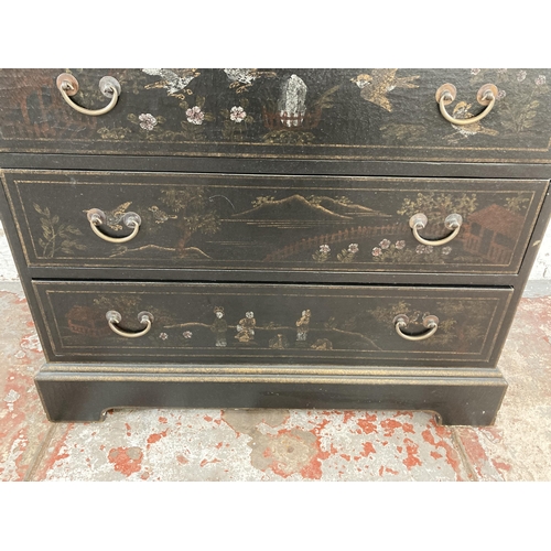 33 - An 18th century style black and gold lacquered chinoiserie chest of drawers - approx. 85cm high x 82... 