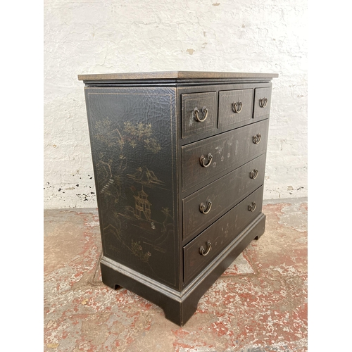 33 - An 18th century style black and gold lacquered chinoiserie chest of drawers - approx. 85cm high x 82... 
