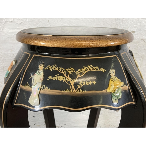 34 - A 19th century style black and gold lacquered chinoiserie jardinière stand - approx. 91cm high x 30c... 