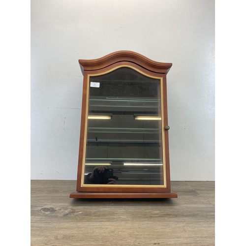 37 - A mahogany wall mountable display cabinet with three glass shelves - approx. 60cm high x 40cm wide x... 