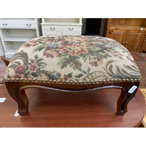56 - Four pieces of furniture, one beech and floral tapestry upholstered footstool, one Italian style inl... 