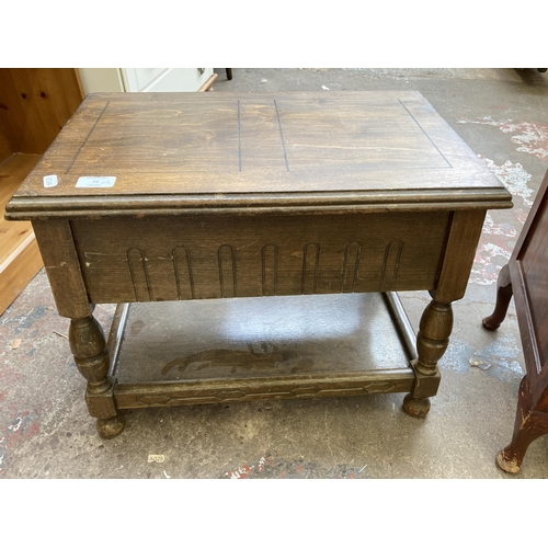 72 - Two mid 20th century sewing tables, one beech and one stained